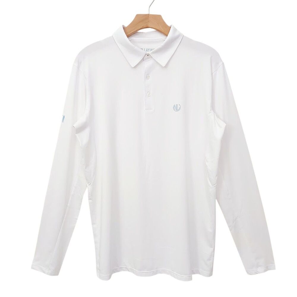 No Laying Up Long Sleeve Tech Polo Mens Medium White Athleisure Performance Golf